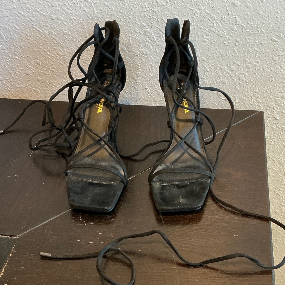 Fashion Nova Black Lace-Up Heels Size 8.5